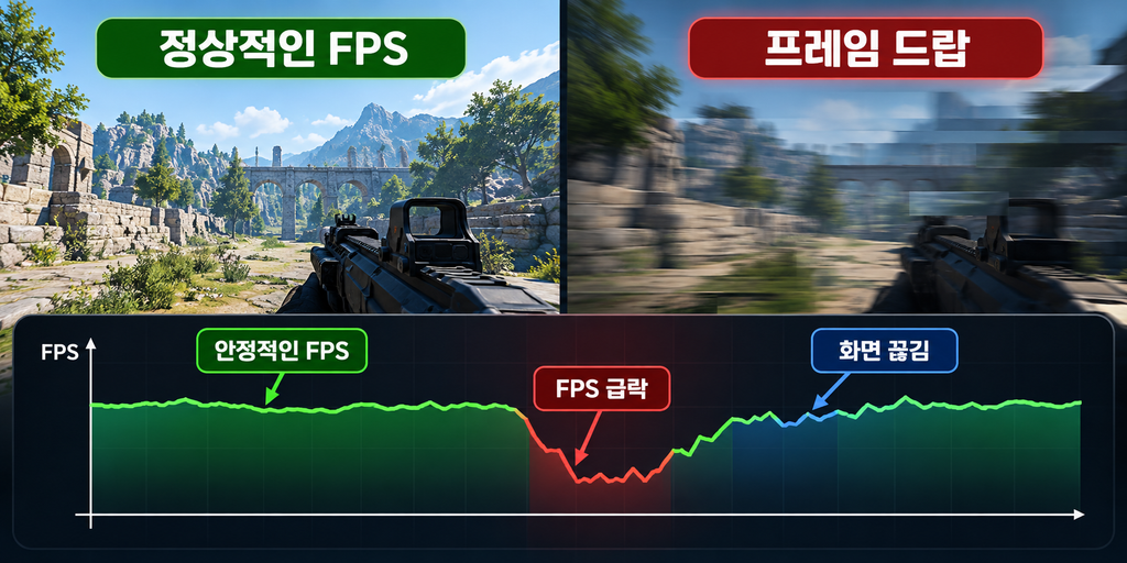 게임 프레임 드랍과 정상적인 FPS 차이