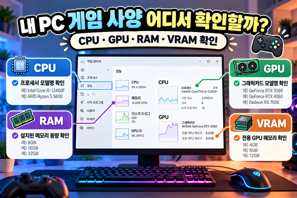 게임 사양 확인 CPU GPU RAM VRAM 확인 방법