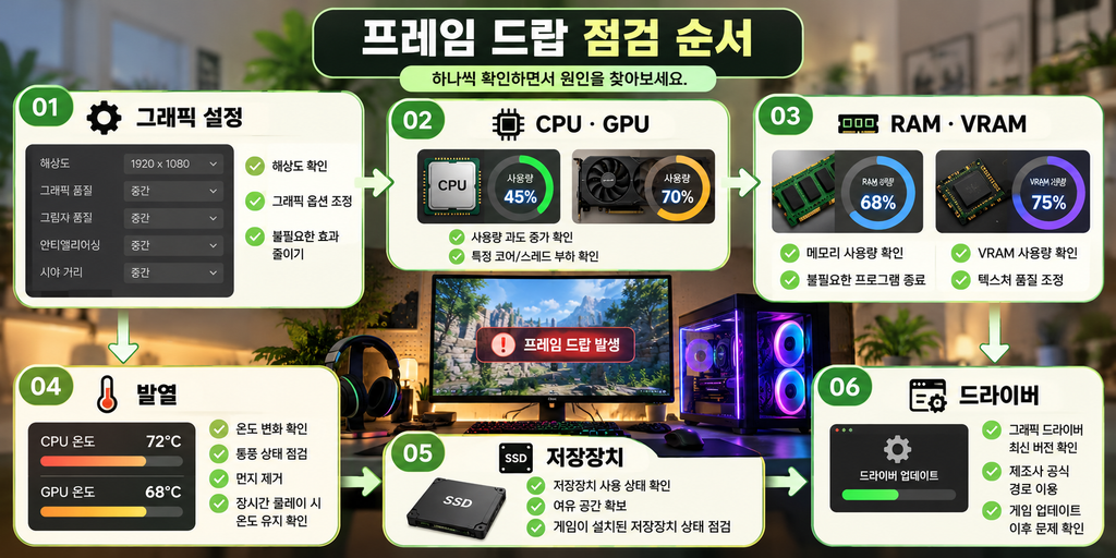 게임 프레임 드랍 원인별 점검 순서