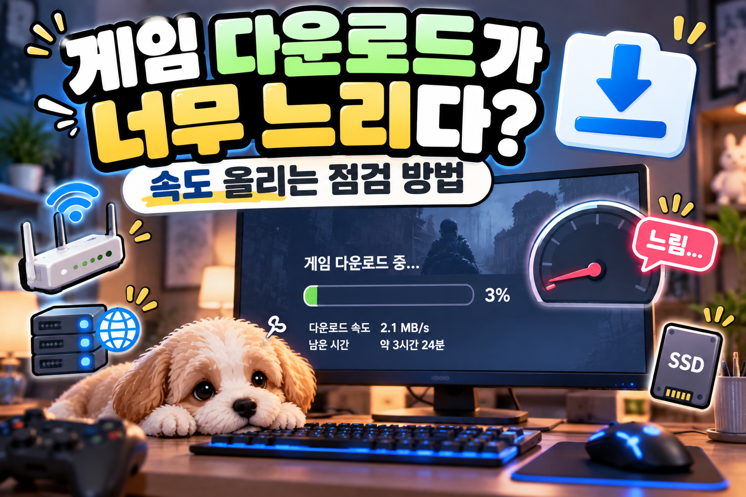 게임 다운로드 속도 느릴 때 해결 방법