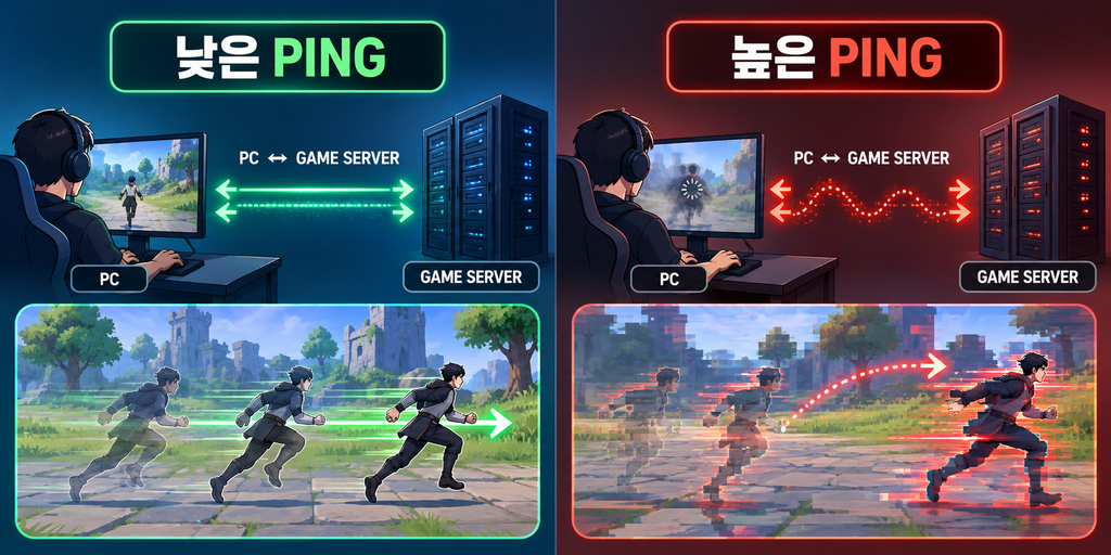 게임 핑 낮추기를 위한 낮은 핑과 높은 핑 차이