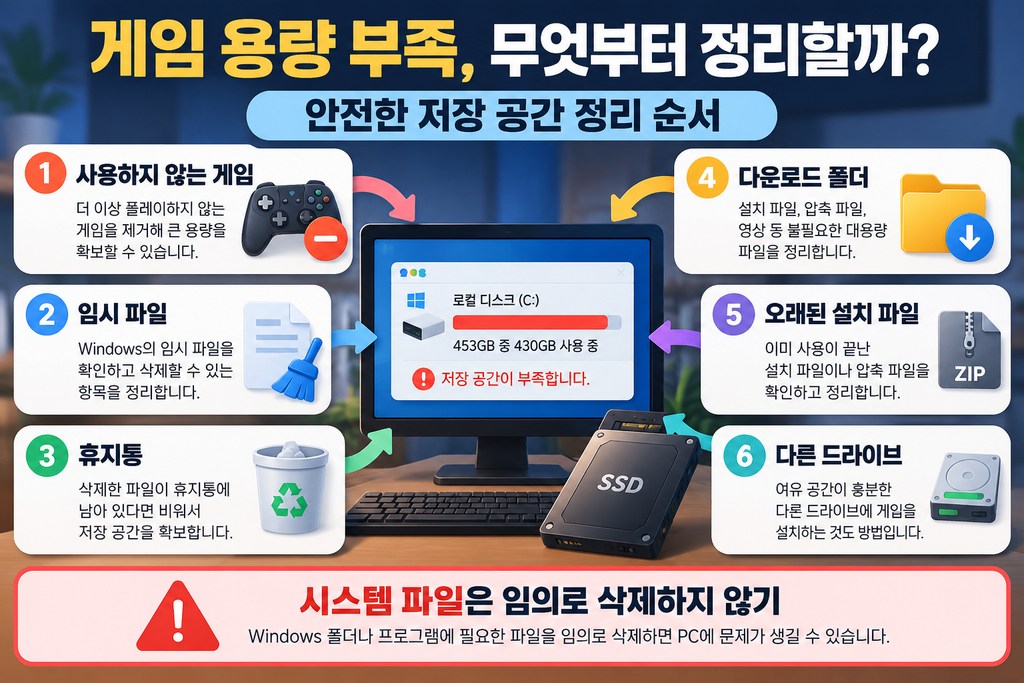 게임 용량 부족 해결을 위한 저장 공간 정리 순서