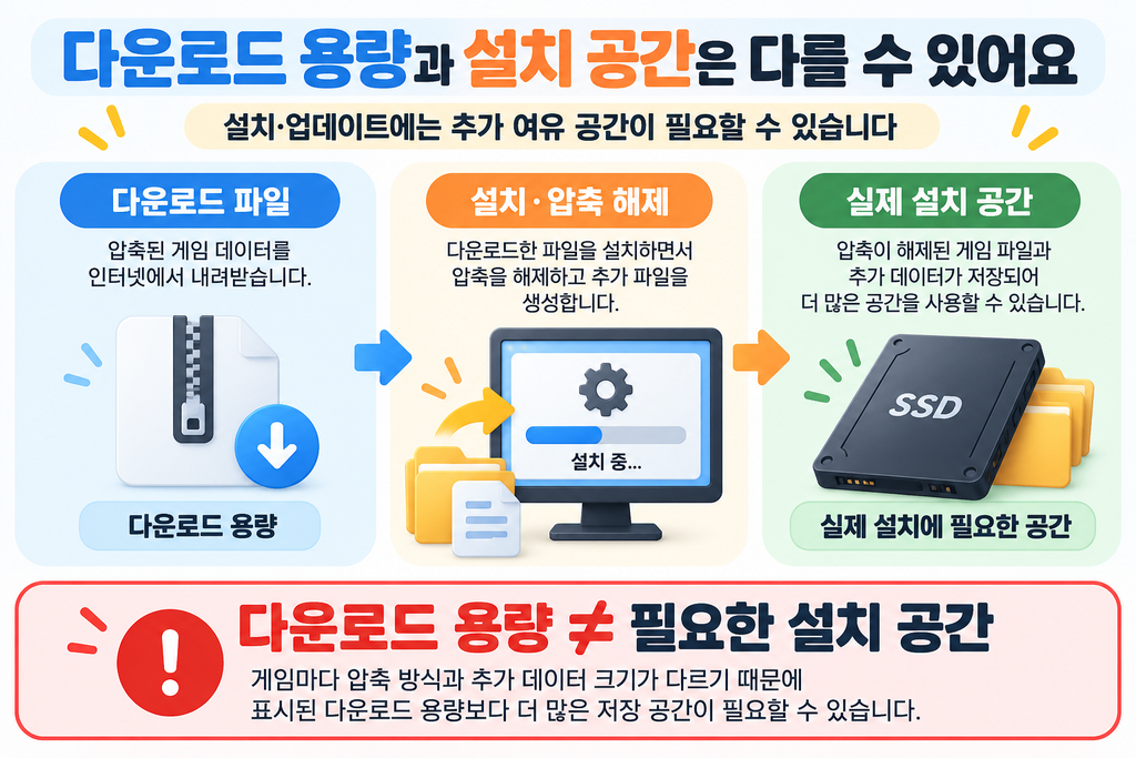 게임 용량 부족 다운로드 용량과 실제 설치 공간 차이