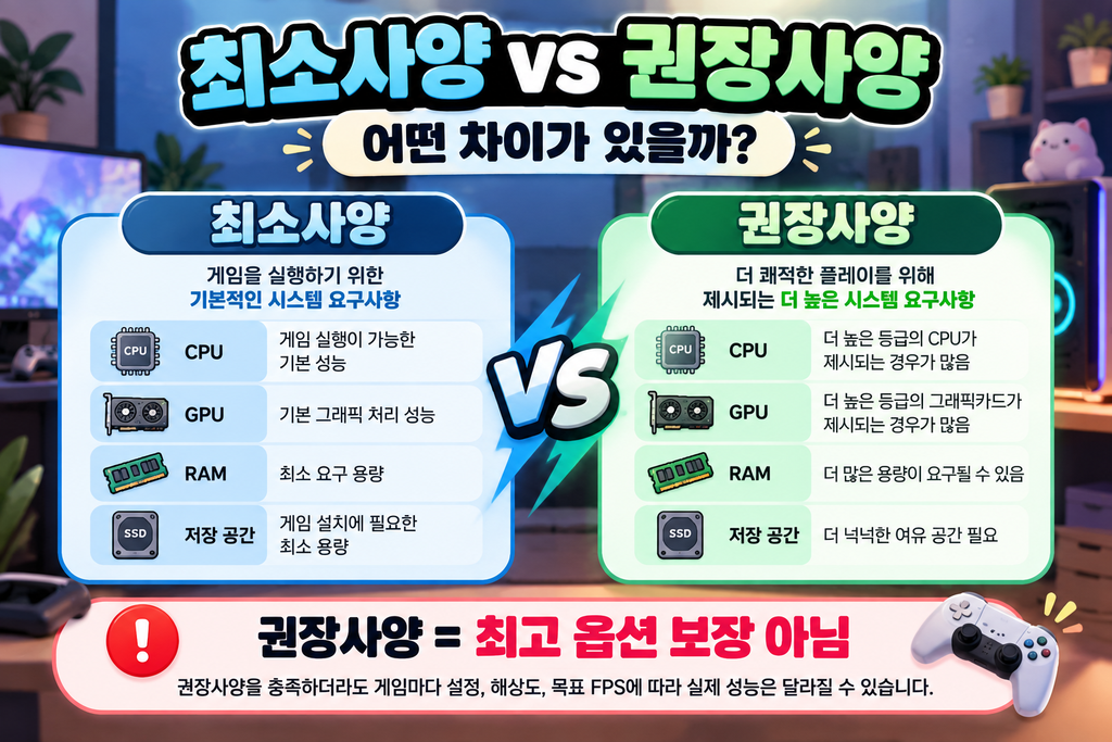 게임 권장사양과 최소사양 차이